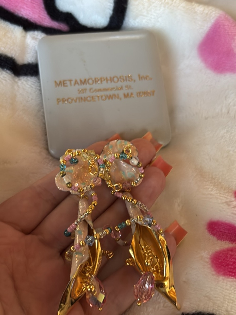 Metamorphosis Gold-Tone Pink Multi-Bead Drop Earrings